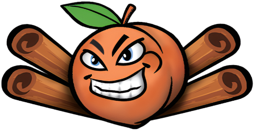 Cindy the Cinnful Peach with her cinnamon sticks, ready to stir the pot and make a good recipe