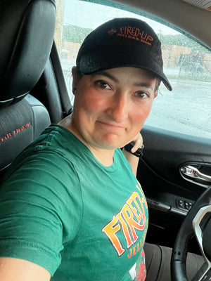 Krista is wet from pouring rain and hail tearing down after Kimmswick Strawberry Festival.